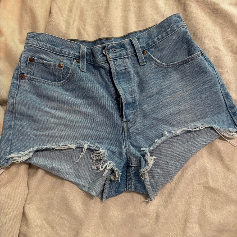 Levi's Blue Jean Shorts High-Waisted Distressed